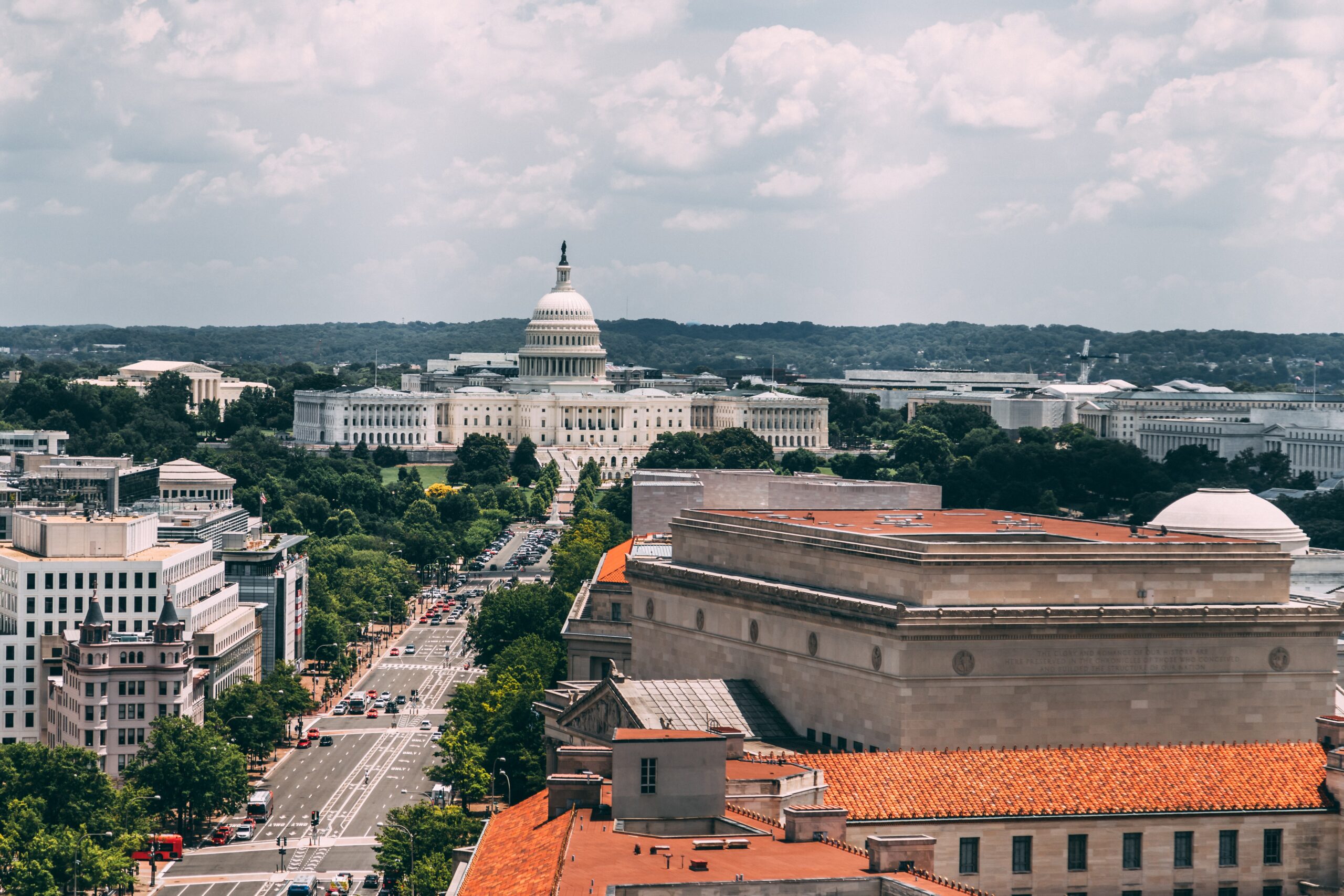Skyview of Capital Hill and surrounding buildings in Washington D.C. | Catholic Social Teaching at CSMG 2023
